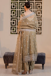 Olive Radiance – Hand-Embroidered Formal Ensemble